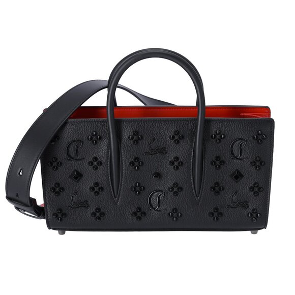 Christian Louboutin Paloma S Baguette Handbag Black on Black Beaded Leather